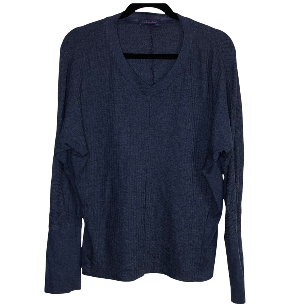 Fresh Produce Waffle Knit Navy Blue V Neck Longsleeve Thermal Top Size X…